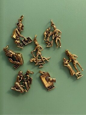 Charms Vintage Gold Tone Ten Commandments Bible Charm Lot of 7 Religious Charms